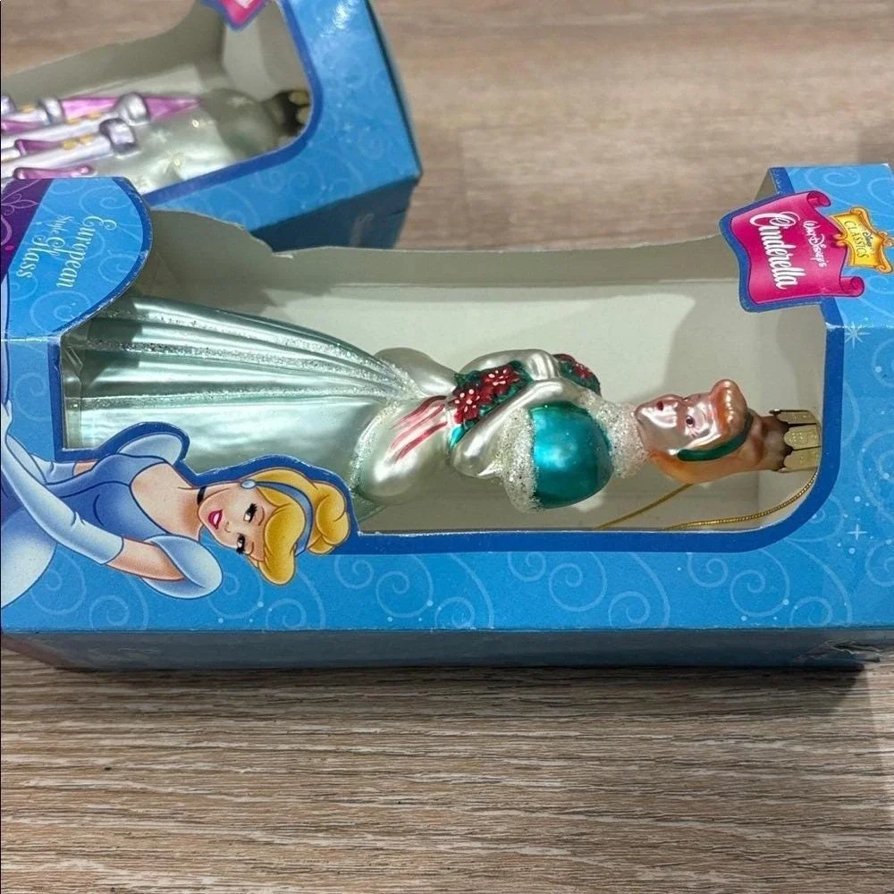 Disney Cinderella European Glass Ornament‎ Set Santa's Best 2000 NIB